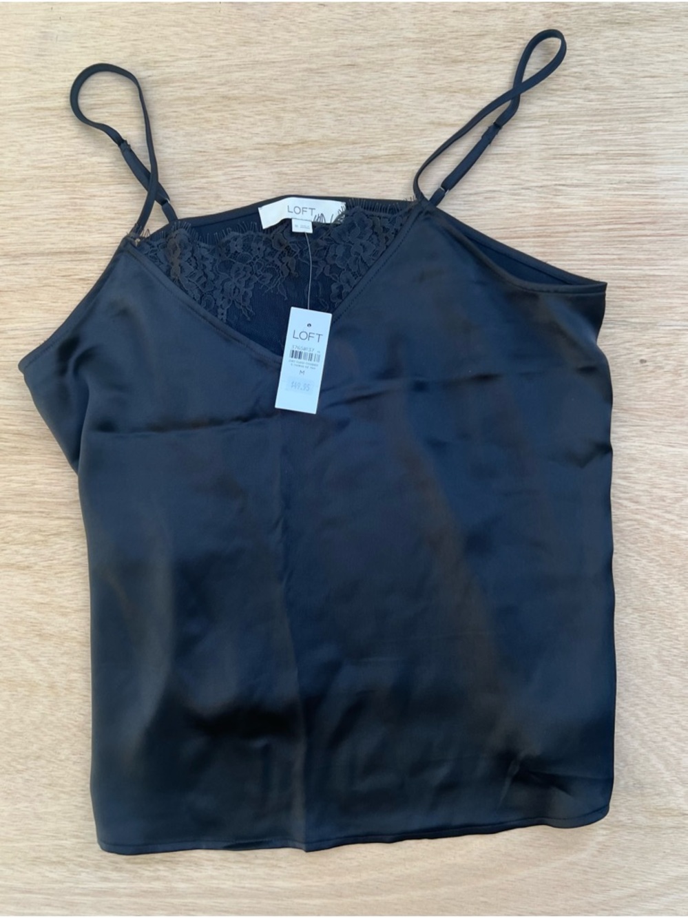 LOFT Black Satin Lace Trim Y2K Camisole NWT Elegant Whimsygoth Medium